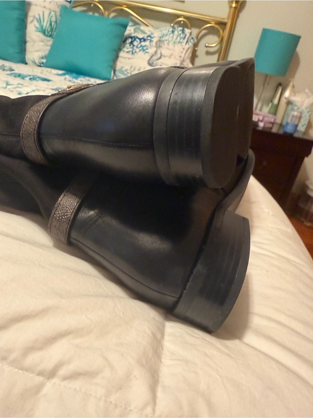 Michael Kors Black Leather Shoulder Boots with Brown Accents - Picture 6 of 6